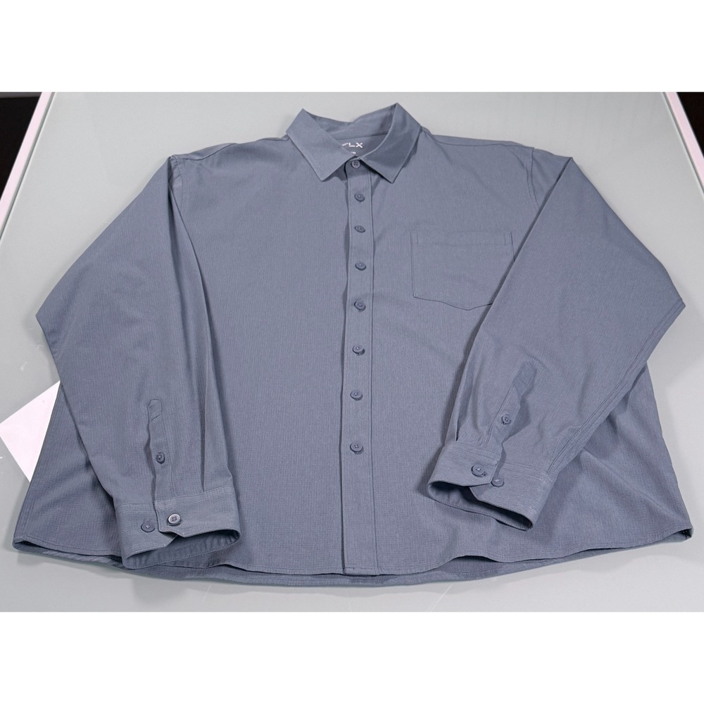 FLX Urban Commuter Performance Long Sleeve Tech Shirt Mens Slate Blue - XXL Slim - Picture 2 of 11
